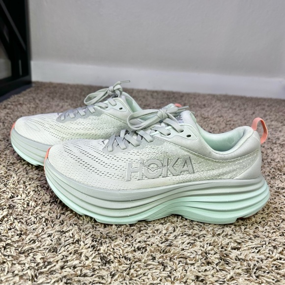 Hoka Shoes - Hoka Bondi 8 Athletic Running Shoes Womens 8.5 B Aqua Gray Lightweight Walking